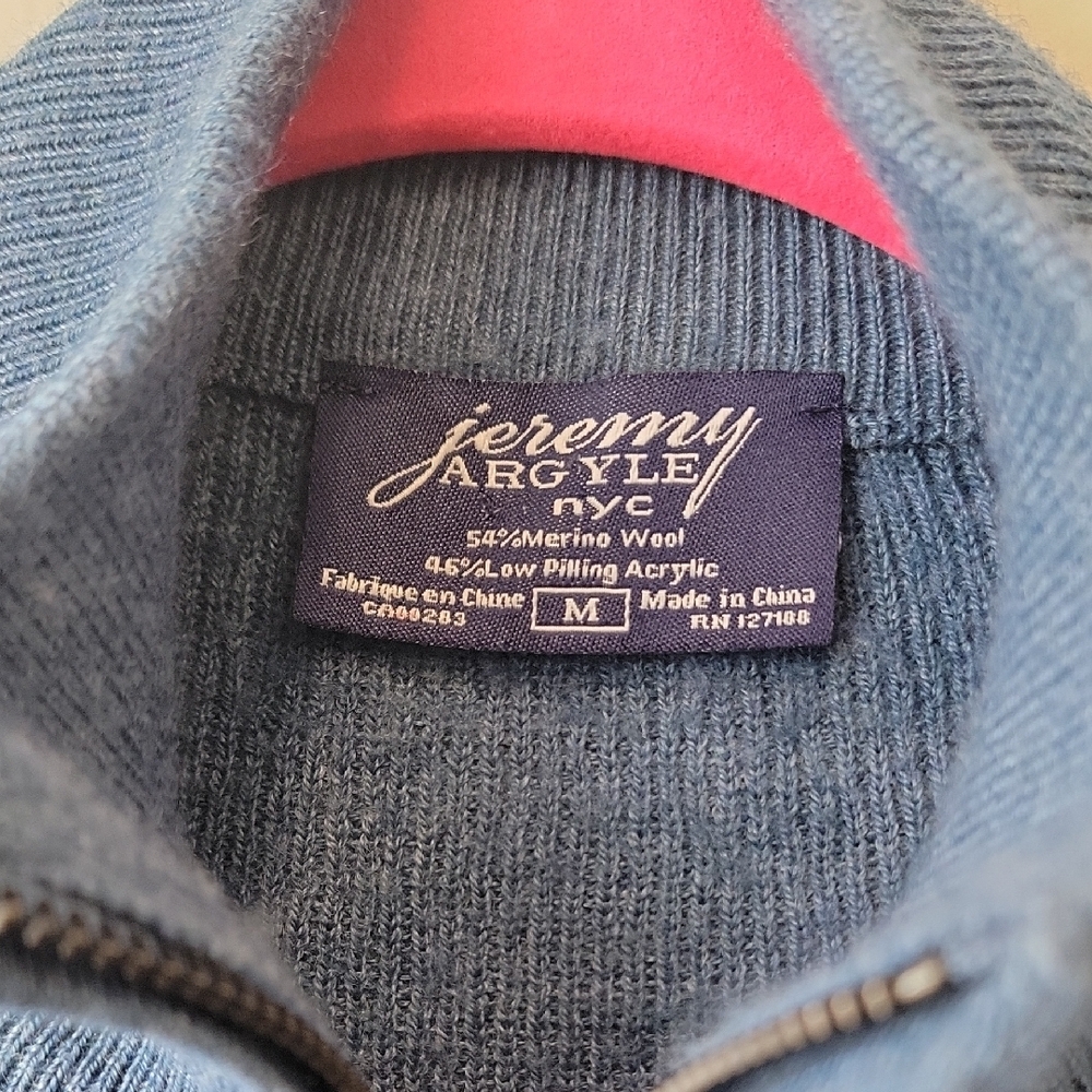 Jeremy Argyle NYC Merino Wool 1/4 Zip Sweater Blue Men’s M - Picture 2 of 10